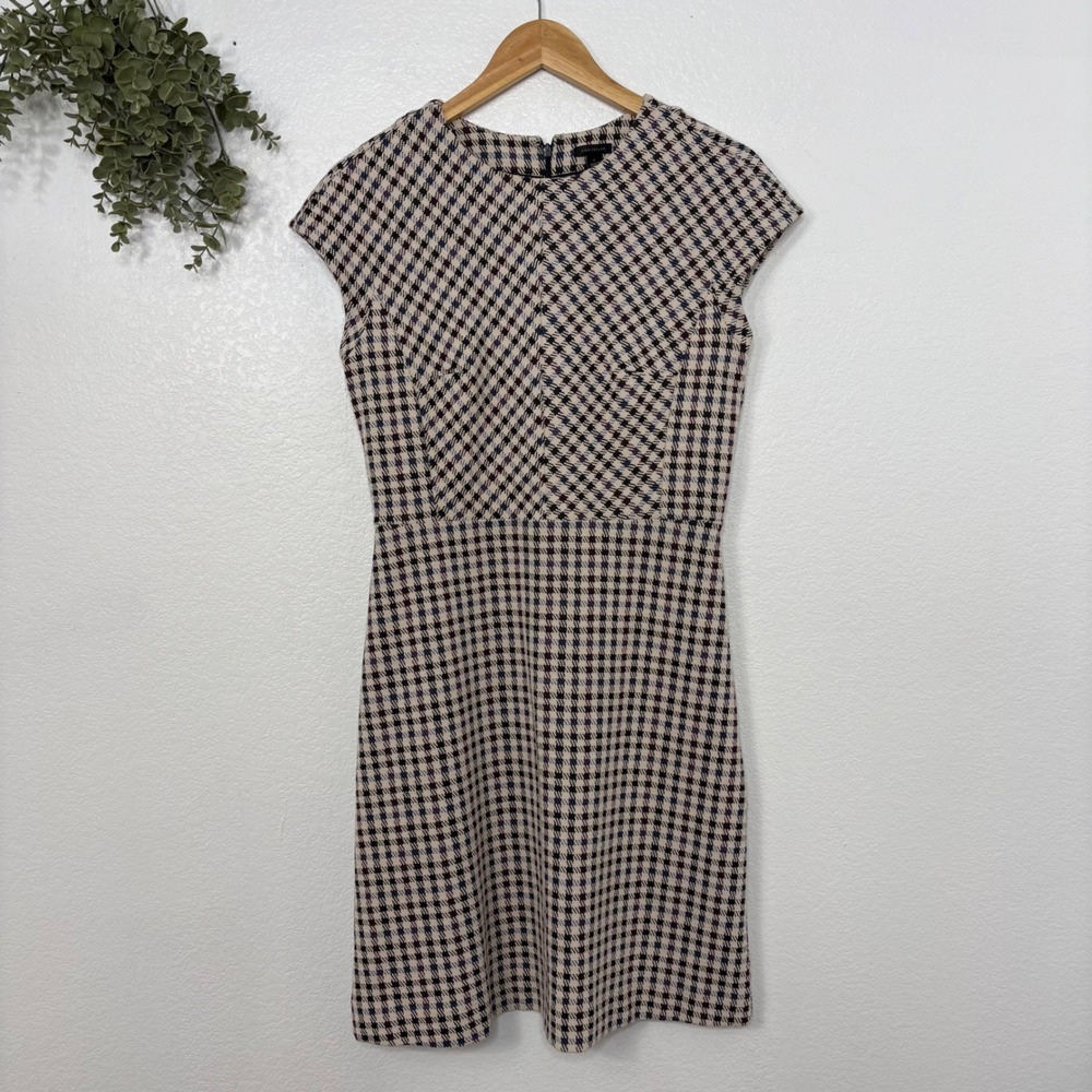ANN TAYLOR Houndstooth Sheath Dress Cap Sleeve Business Casual Womens Size 4